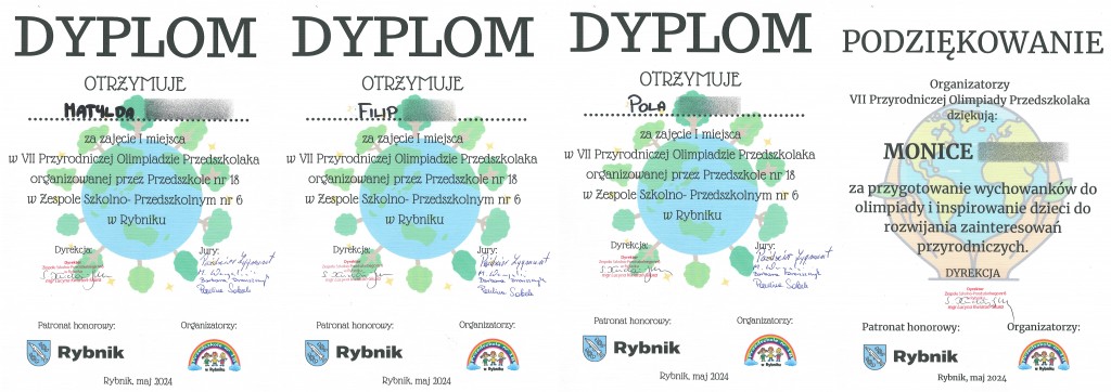 MATYLDA A., FILIP Ć., POLA S. - I MIEJSCE w VII PRZYRODNICZEJ OLIMPIADZIE PRZEDSZKOLAKÓW