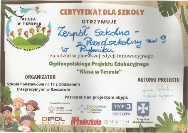 Ogólnopolski Projekt Edukacyjny “Klasa w terenie”.